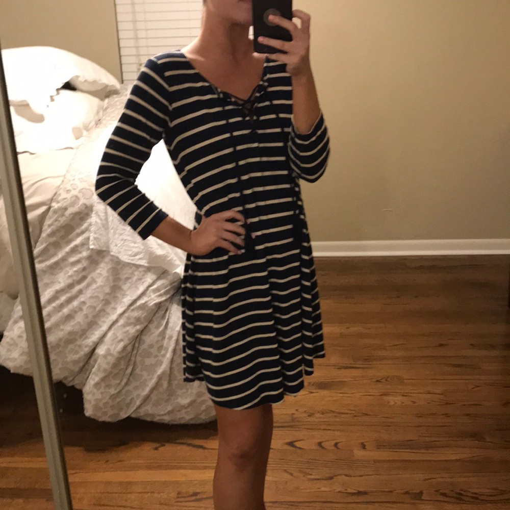 Gianni Bini navy and white stripped swing dress